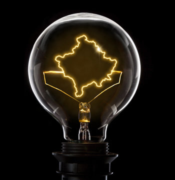 Lightbulb with a glowing wire in the shape of Kosovo (series)