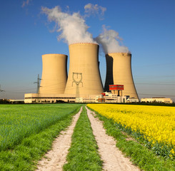Fototapeta na wymiar Nuclear power plant Temelin with rape field, Czech Republic 