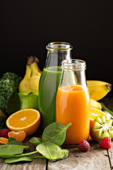 Variety of fresh vegetable and fruit juices