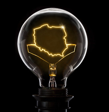 Lightbulb with a glowing wire in the shape of Poland (series)