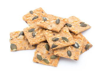 Autumn themed baked crisps with cranberries, nuts and seeds stac