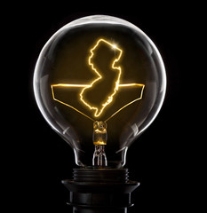 Lightbulb with a glowing wire in the shape of New Jersey (series