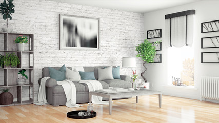 Modern bright interior . 3D rendering