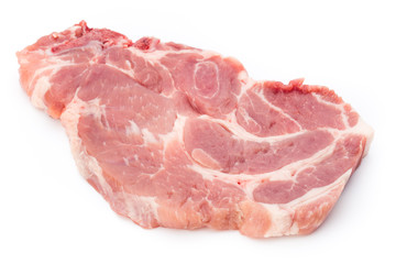 Fresh raw beef steak isolated on white background, top view.