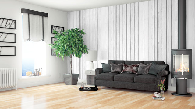 Modern bright interior . 3D rendering