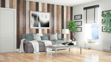 Modern bright interior . 3D rendering