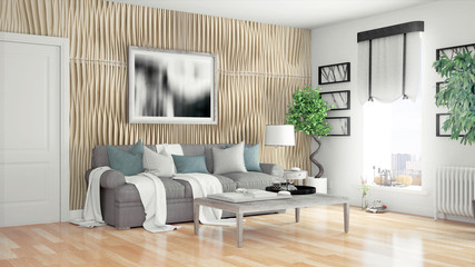 Modern bright interior . 3D rendering