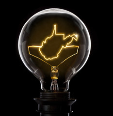 Lightbulb with a glowing wire in the shape of West Virginia