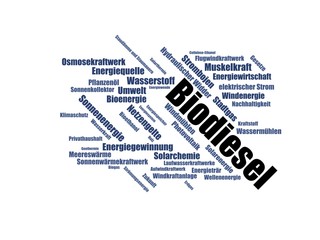 Biodiesel - Wortwolke word cloud - Erneuerbare Energien, Bilder mit häufig verwendeten Begriffen aus dem Bereich erneuerbare Energien