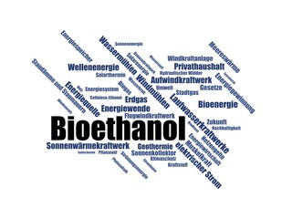 Bioethanol - Wortwolke word cloud - Erneuerbare Energien, Bilder mit häufig verwendeten Begriffen aus dem Bereich erneuerbare Energien