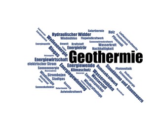 Geothermie - Wortwolke word cloud - Erneuerbare Energien, Bilder mit häufig verwendeten Begriffen aus dem Bereich erneuerbare Energien