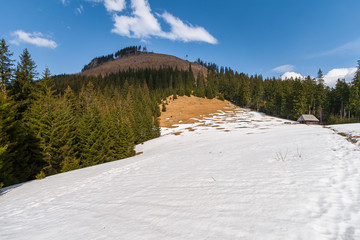 Fototapeta premium Late winter landscape. Huty Lejowe Glade in Tatra Mountains, Poland.