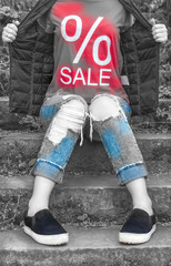 torso girl in fashionable clothes and T-shirt Sale