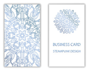 Business card with steampunk abstract design elements. Steam mechanic elements. Steampunk business card abstract design flyer. Vector illustration.