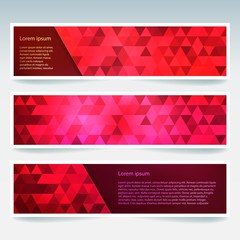 Fototapeta premium Vector banners set with red polygonal abstract triangles. Abstract polygonal low poly banners.