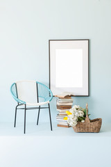 interior concept blue wall background