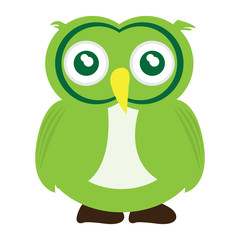 Isolated green owl on a white background, Vector illustration