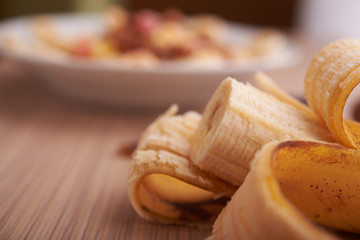banana and flakes on the table