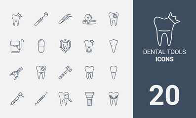 Dental tools line icons set