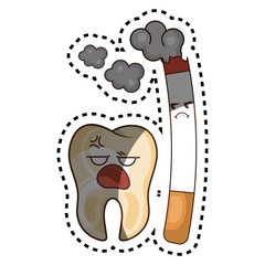 teeth funny character with cigarette kawaii style vector illustration design