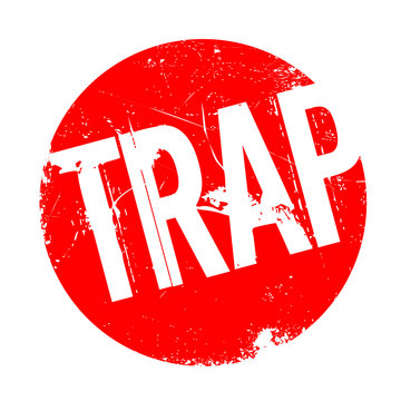 Trap rubber stamp. Grunge design with dust scratches. Effects can be easily removed for a clean, crisp look. Color is easily changed.