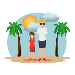 cute family member on the beach vector illustration design