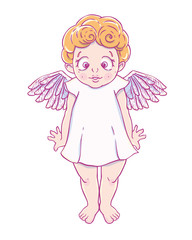 Valentine's day. Confused Cupid-girl in dress. Vector illustration