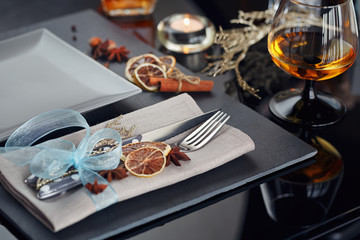 Table place setting with holidays decoration