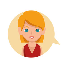 woman avatar character with speech bubble isolated icon vector illustration design