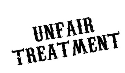 Unfair Treatment rubber stamp. Grunge design with dust scratches. Effects can be easily removed for a clean, crisp look. Color is easily changed.