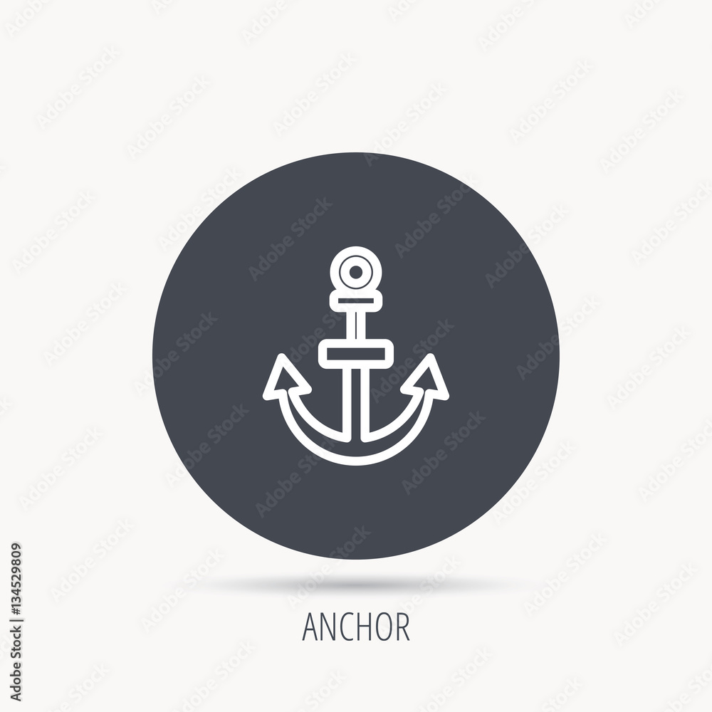 Poster anchor icon. nautical drogue sign. sea and sailing symbol. round web button with flat icon. vector