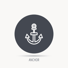 Anchor icon. Nautical drogue sign. Sea and sailing symbol. Round web button with flat icon. Vector