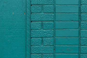Turquoise Painted Brick and Wood Wall