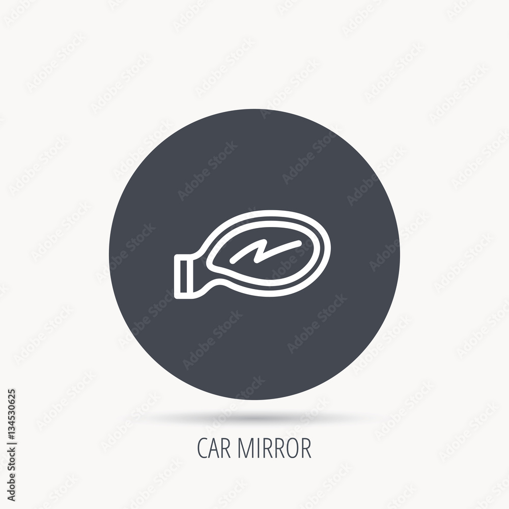 Poster car mirror icon. driveway side view sign. round web button with flat icon. vector