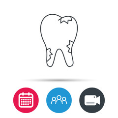 Caries icon. Tooth health sign. Group of people, video cam and calendar icons. Vector