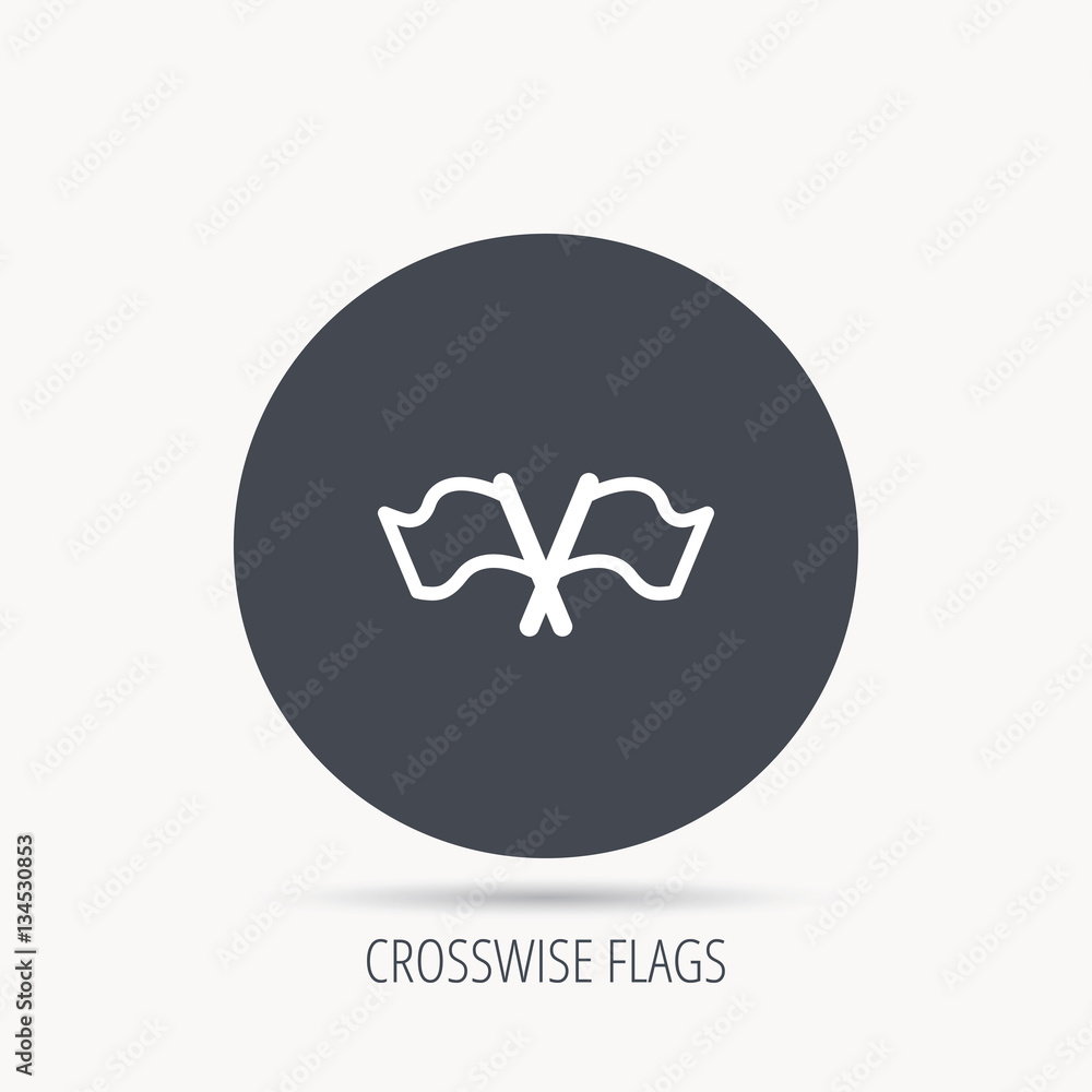 Poster crosswise waving flag icon. location pointer sign. round web button with flat icon. vector