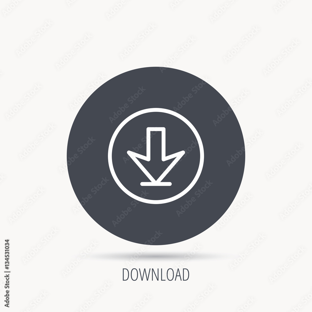 Poster download icon. down arrow sign. internet load symbol. round web button with flat icon. vector