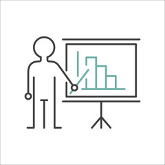 Presentation sign teacher icon standing with pointer line vector illustration.