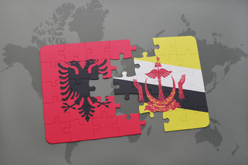 puzzle with the national flag of albania and brunei on a world map
