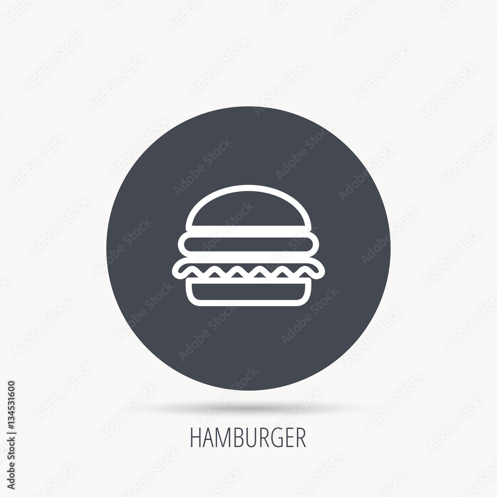 Poster hamburger icon. fast food sign. burger symbol. round web button with flat icon. vector