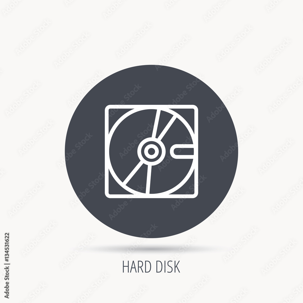 Poster Harddisk icon. Hard drive storage sign. Round web button with flat icon. Vector