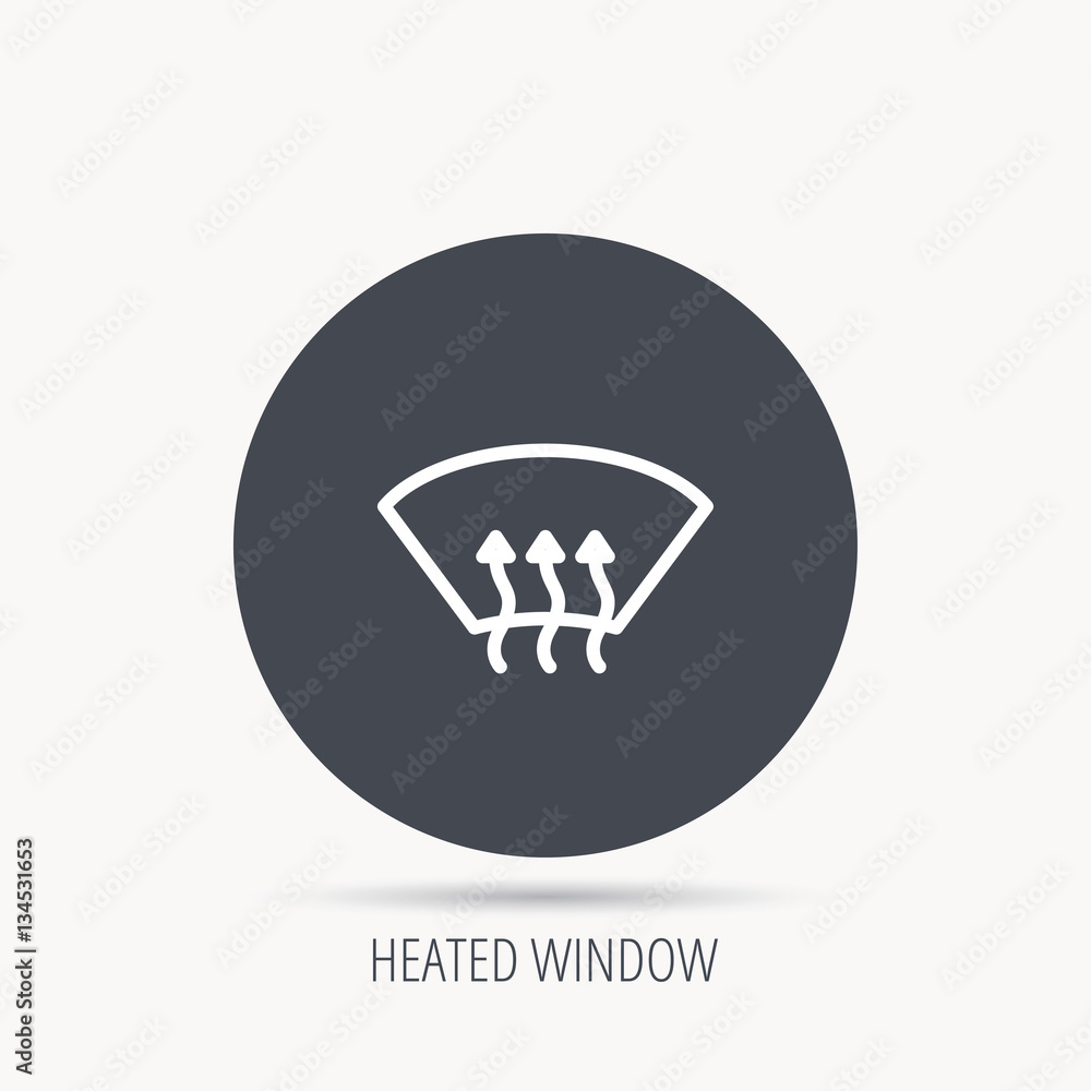 Poster Heated window icon. Windshield arrows sign. Round web button with flat icon. Vector