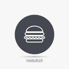 Hamburger icon. Fast food sign. Burger symbol. Round web button with flat icon. Vector