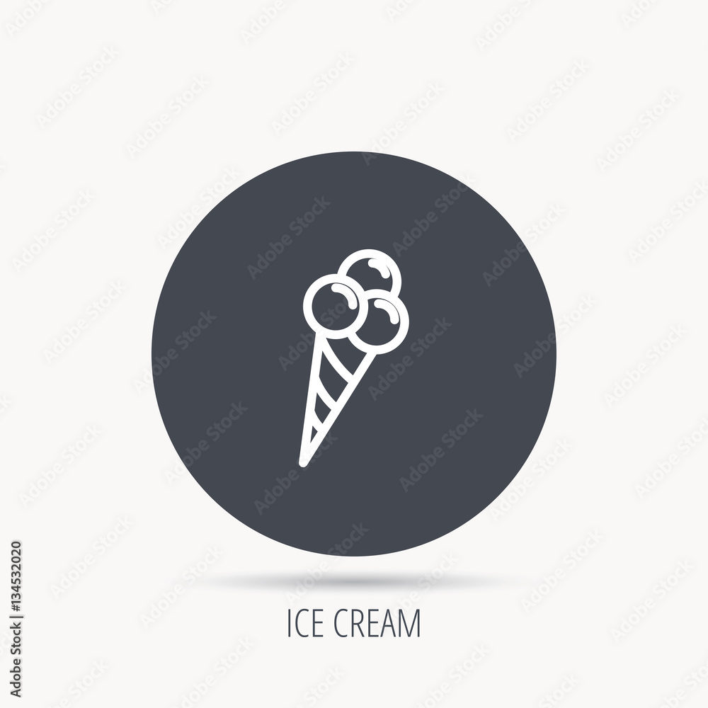 Poster ice cream with three balls icon. sweet dessert sign. round web button with flat icon. vector