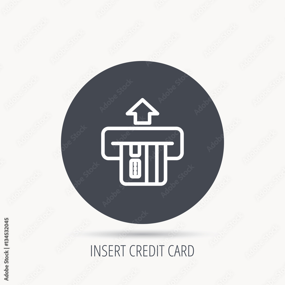 Poster insert credit card icon. shopping sign. bank atm symbol. round web button with flat icon. vector