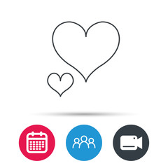 Love hearts icon. Lovers sign. Couple relationships. Group of people, video cam and calendar icons. Vector