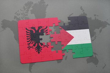 puzzle with the national flag of albania and palestine on a world map