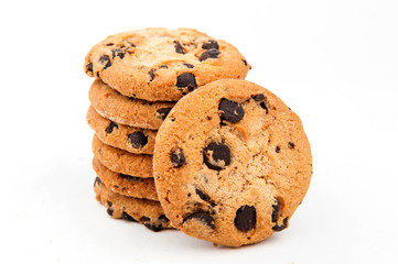 Chocolate chip cookie on white background