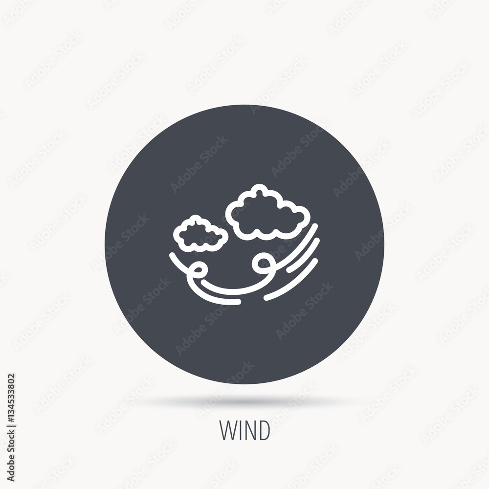 Poster wind icon. cloud with storm sign. strong wind or tempest symbol. round web button with flat icon. ve