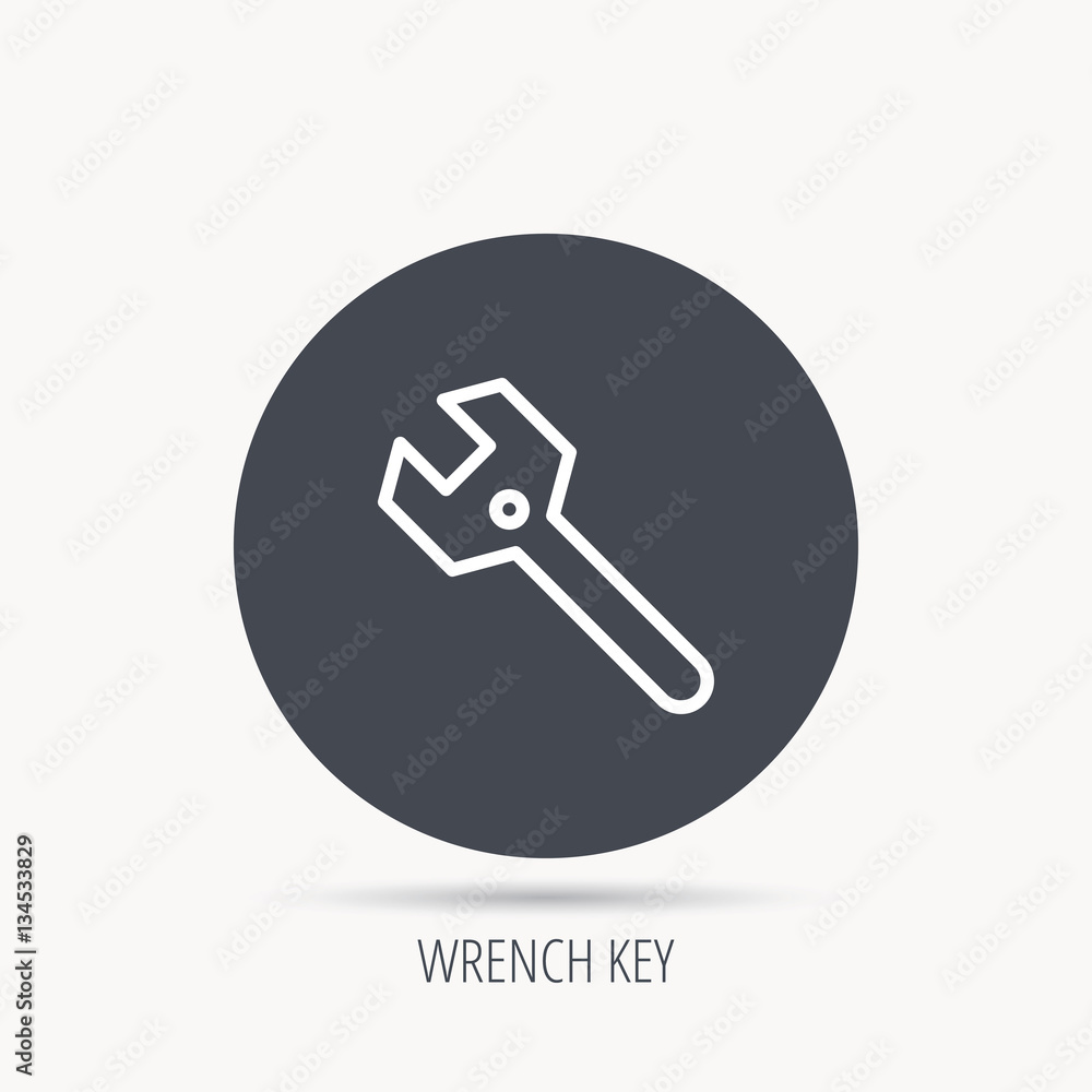 Poster wrench key icon. repair fix tool sign. round web button with flat icon. vector